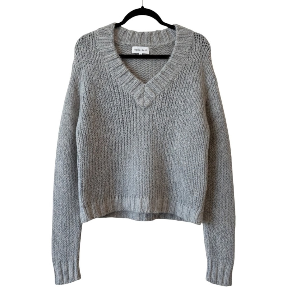Bella Dahl Womens Mohair Wool Sweater XS Grey V-Neck Chunky Knit Soft Minimalist